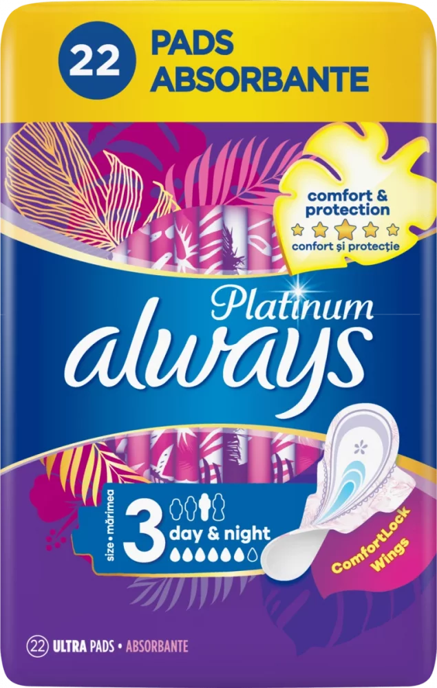 Always Platinum Night Hygienické vložky s křidélky 22 kusů
