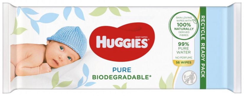 Huggies Vlhčené ubrousky Pure Biodegradable 56 kusů