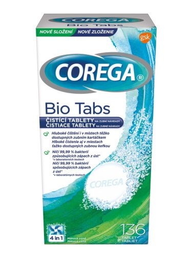 Corega Bio Antibakteriální tablety 136 kusů