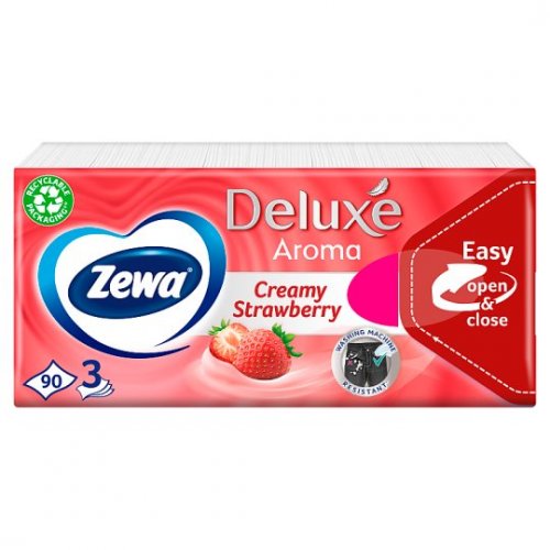 Zewa Deluxe papírové kapesníky Creamy Strawberry 3 vrstvé 90 kusů