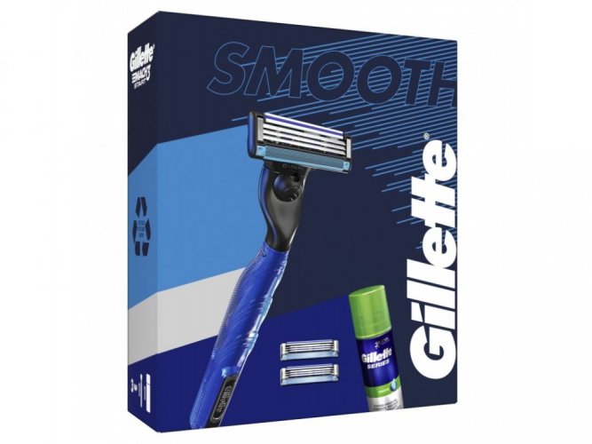 Gillette Smooth dárková sada (holící strojek + náhradní hlavice + gel na holení 200 ml)