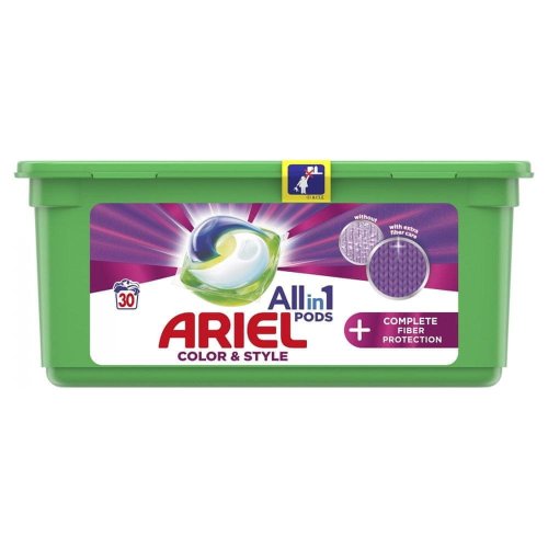 Ariel All in 1 Pods Color & Style Complete Fiber Protection gelové kapsle na praní barevného prádla 30 kusů