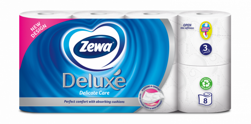 Zewa Deluxe toaletní papír 3 vrstvý Aqua tube Delicate Care 8 rolí