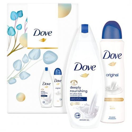 Dove Nourishing Deeply vyživující sprchový gel 250 ml + antiperspirant sprej 150 ml, kosmetická sada