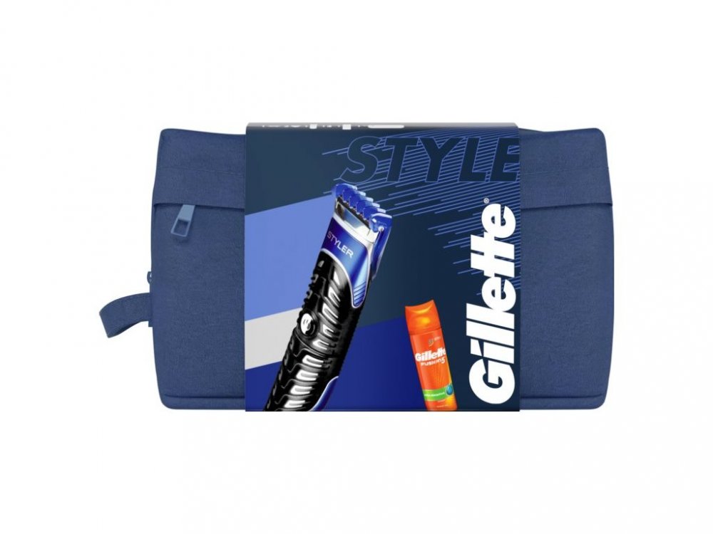 Gillette Style dárková sada elektrický holící strojek se zastřihávačem + náhradní hlavice + gel 200 ml + taška