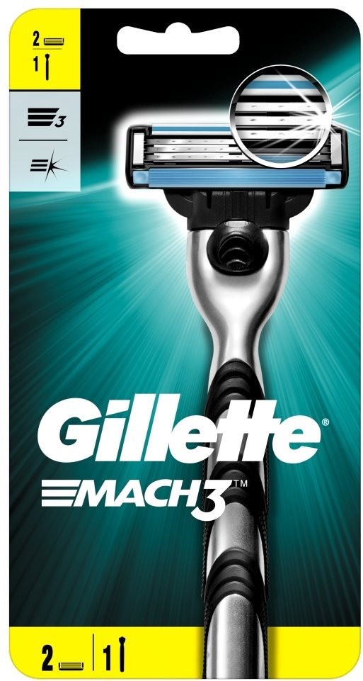 Gillette Mach3 Rukojeť holicího strojku 1 kus + náhradní hlavice 2 kusy