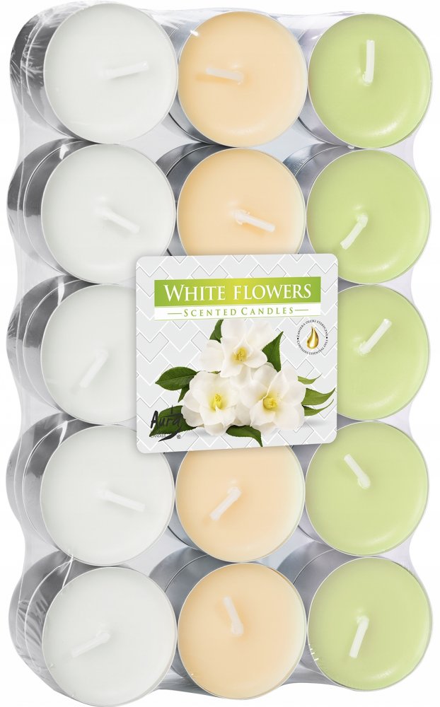 BISPOL Vonné čajové svíčky White flowers 30 kusů