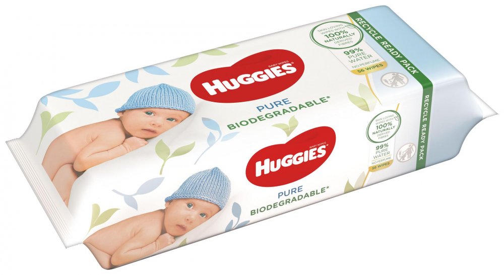 Huggies Vlhčené ubrousky Pure Biodegradable 56 kusů
